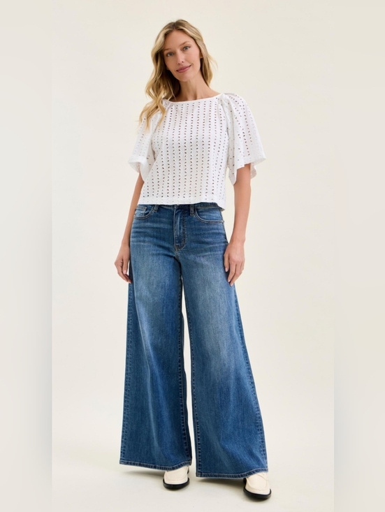 Judy Blue Denim - Judy Blue High Rise Medium Wash Palazzo Jeans Wide Leg Stretch Retro Various NEW